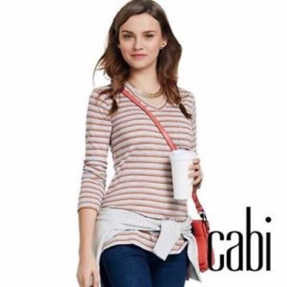 CAbi Striped V-Neck Skipper T-Shirt Small - Picture 1 of 6